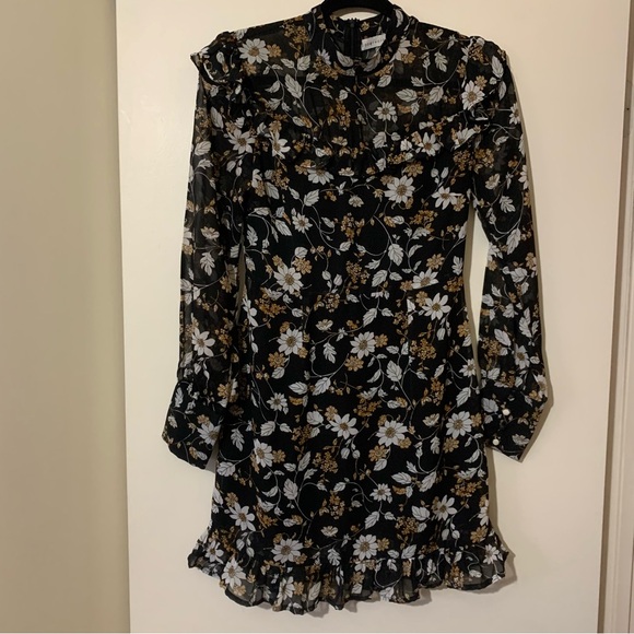Paper Crane Floral Long Sleeve High Neck Ruffle Dress - Picture 4 of 13